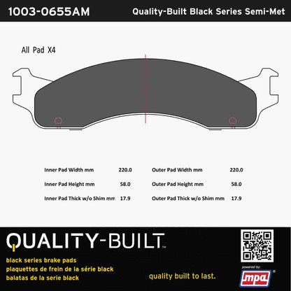 Quality-Built Black Series Semi-Metallic Brake Pads 1003-0655AM