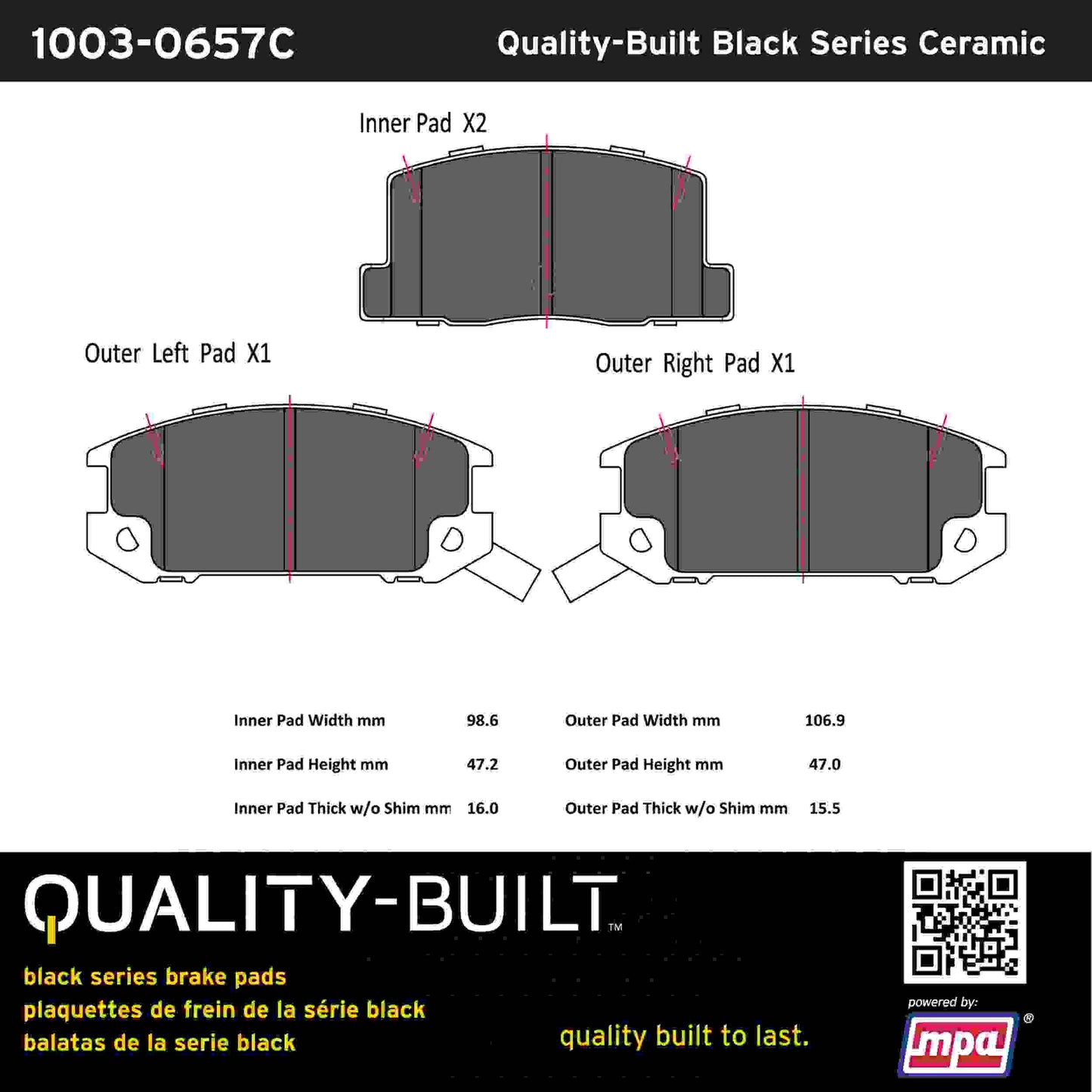 Quality-Built Black Series Ceramic Brake Pads 1003-0657C