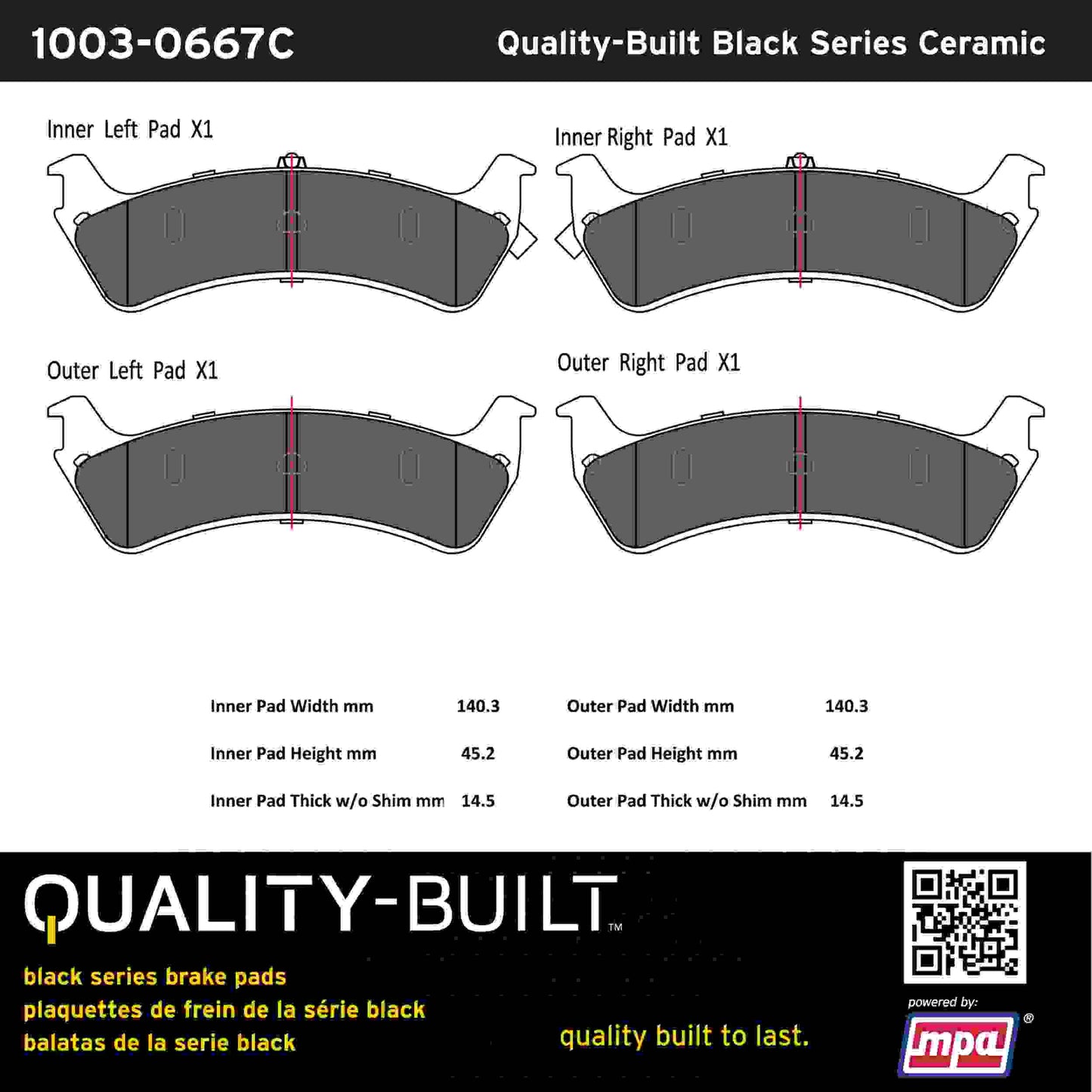 Quality-Built Black Series Ceramic Brake Pads 1003-0667C