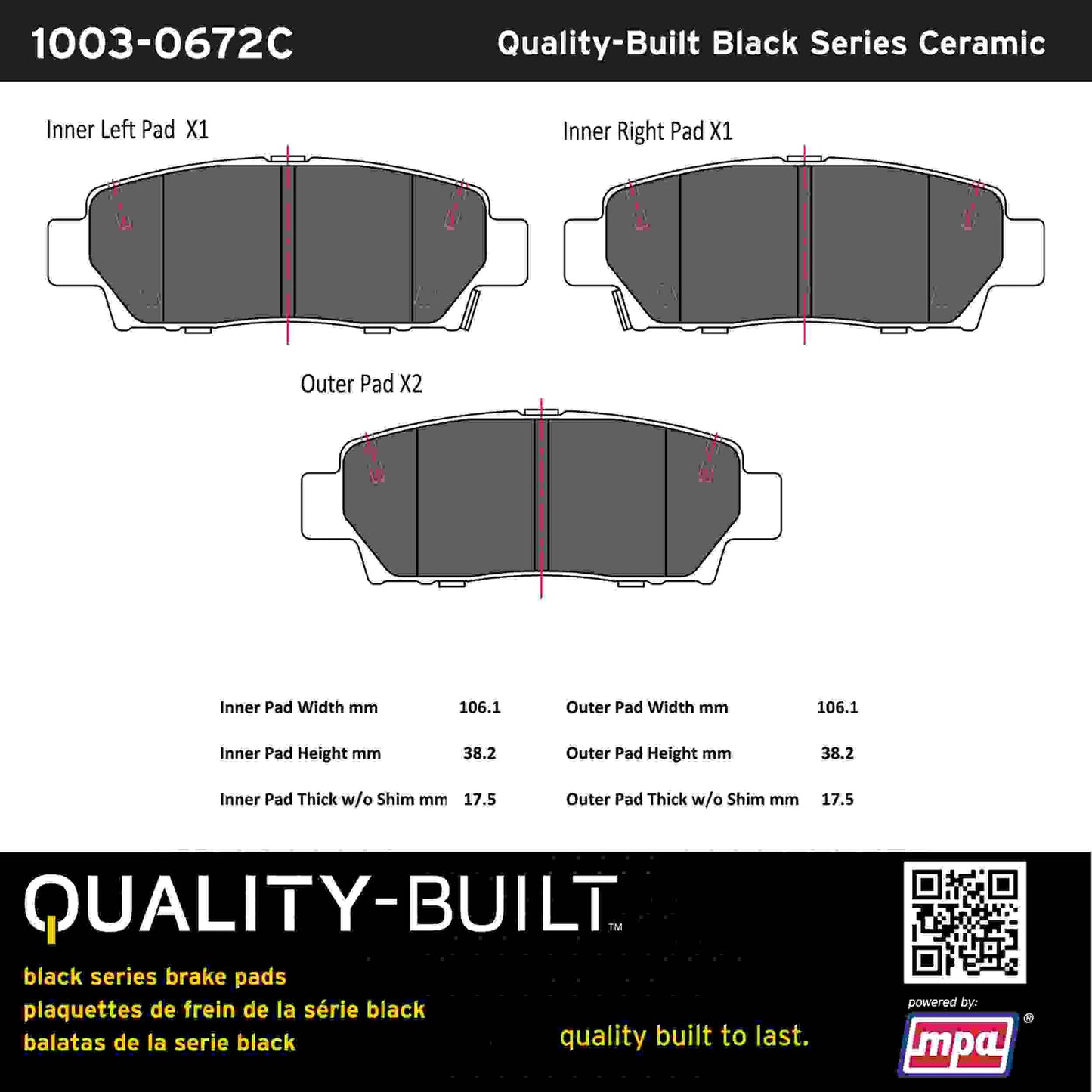 Quality-Built Black Series Ceramic Brake Pads 1003-0672C