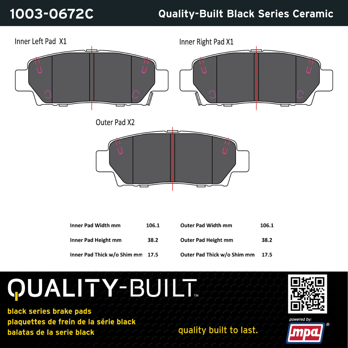 Quality-Built Black Series Ceramic Brake Pads 1003-0672C