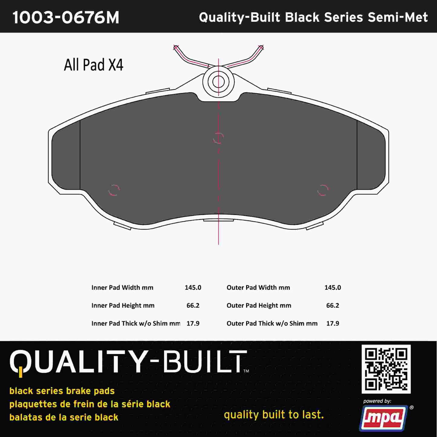 Quality-Built Black Series Semi-Metallic Brake Pads 1003-0676M