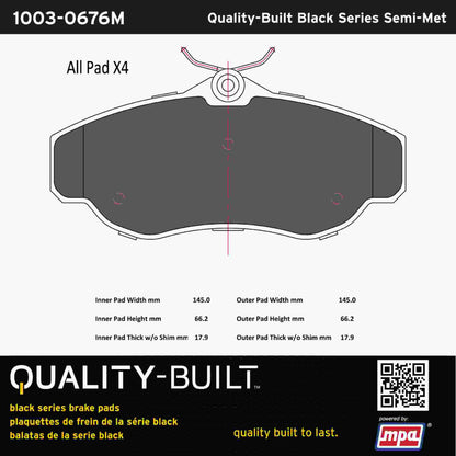 Quality-Built Black Series Semi-Metallic Brake Pads 1003-0676M