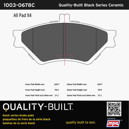 Quality-Built Black Series Ceramic Brake Pads 1003-0678C