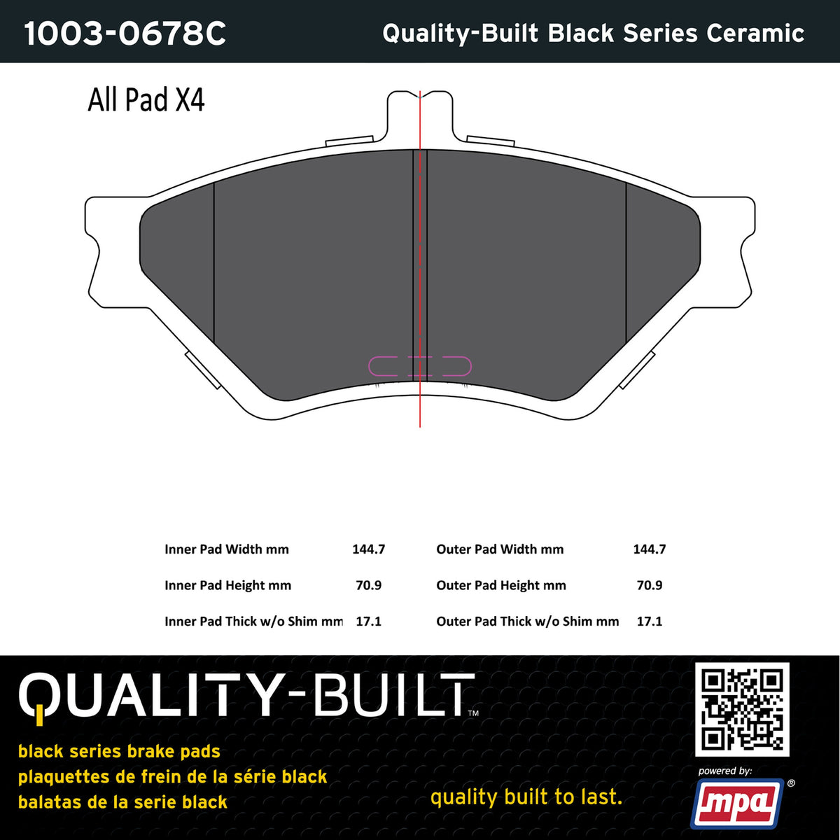 Quality-Built Black Series Ceramic Brake Pads 1003-0678C