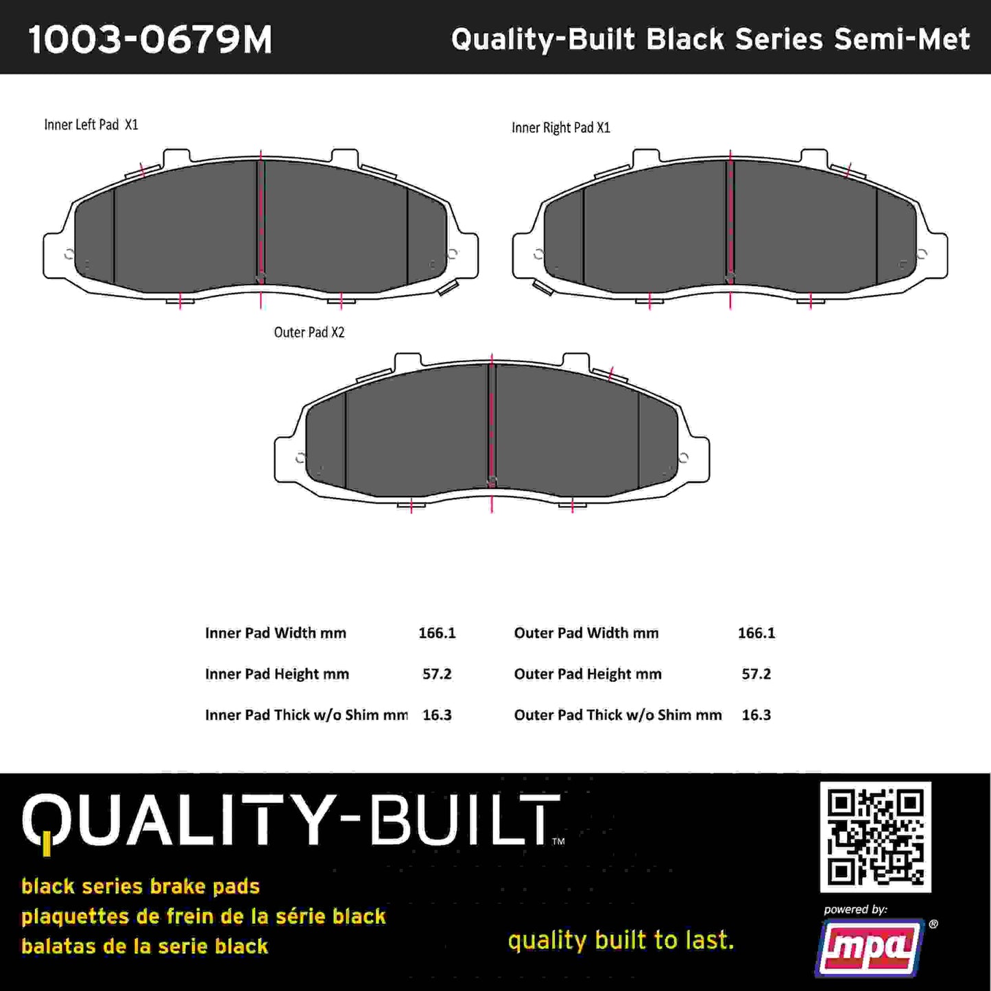 Quality-Built Black Series Semi-Metallic Brake Pads 1003-0679M