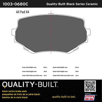 Quality-Built Black Series Ceramic Brake Pads 1003-0680C