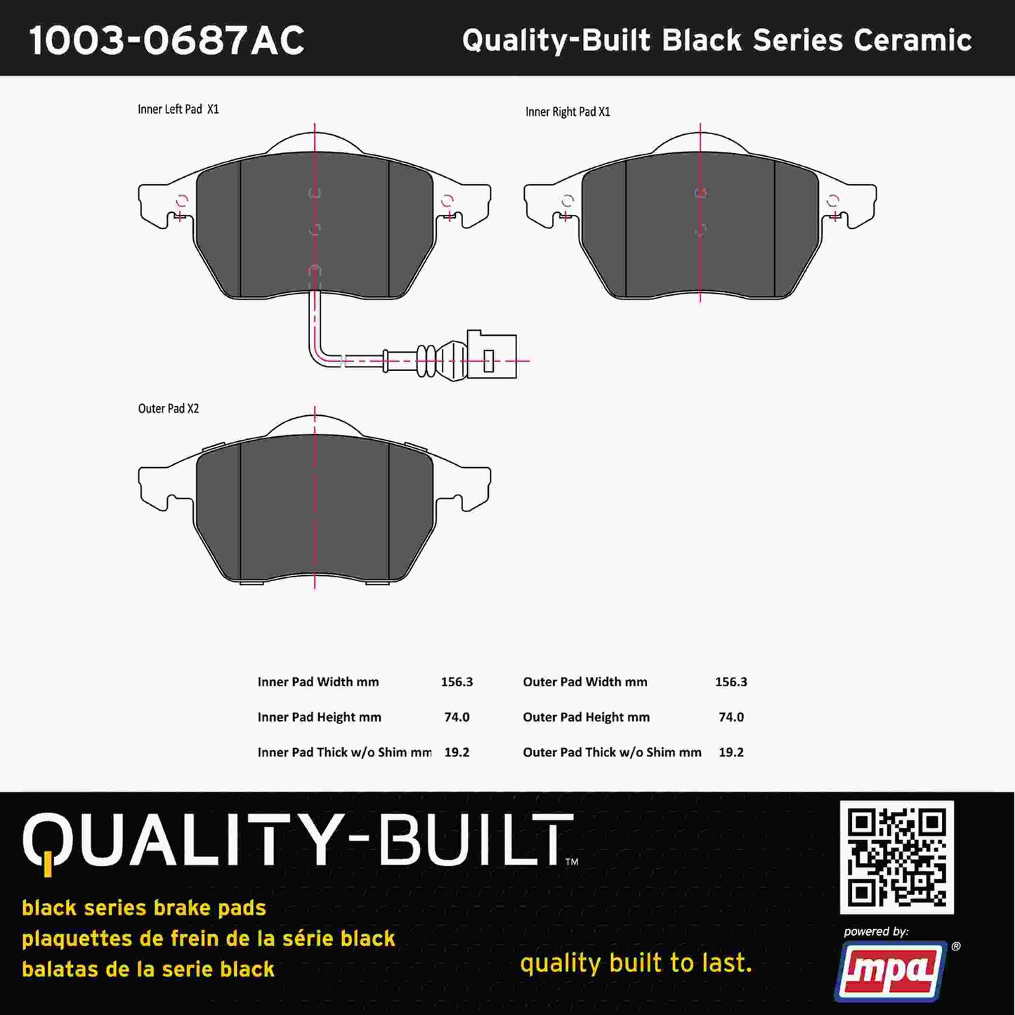 Quality-Built Black Series Ceramic Brake Pads 1003-0687AC