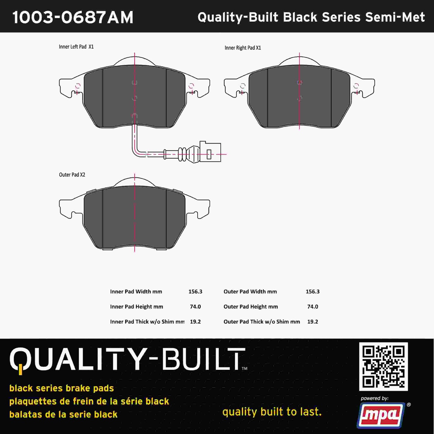 Quality-Built Black Series Semi-Metallic Brake Pads 1003-0687AM
