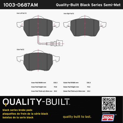 Quality-Built Black Series Semi-Metallic Brake Pads 1003-0687AM