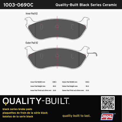 Quality-Built Black Series Ceramic Brake Pads 1003-0690C