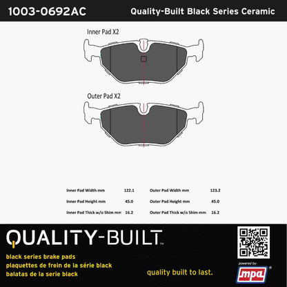 Quality-Built Black Series Ceramic Brake Pads 1003-0692AC