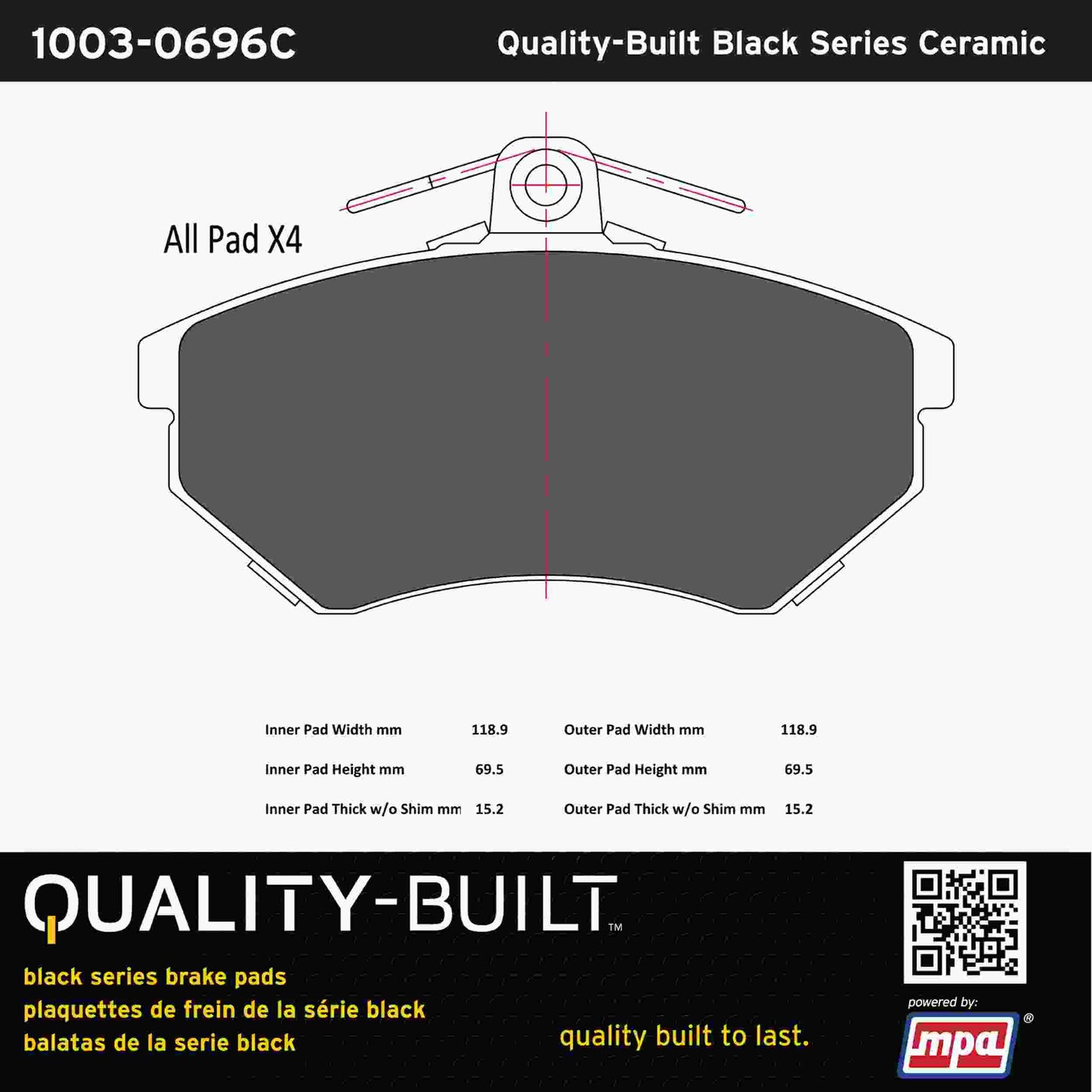 Quality-Built Black Series Ceramic Brake Pads 1003-0696C