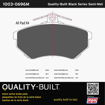 Quality-Built Black Series Semi-Metallic Brake Pads 1003-0696M