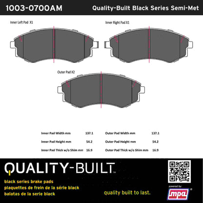 Quality-Built Black Series Semi-Metallic Brake Pads 1003-0700AM