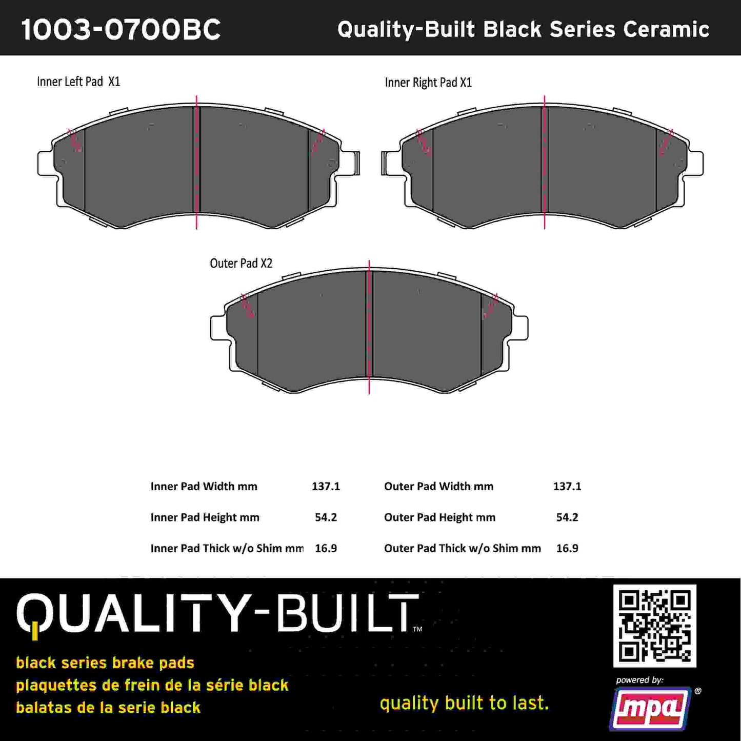 Quality-Built Black Series Ceramic Brake Pads 1003-0700BC