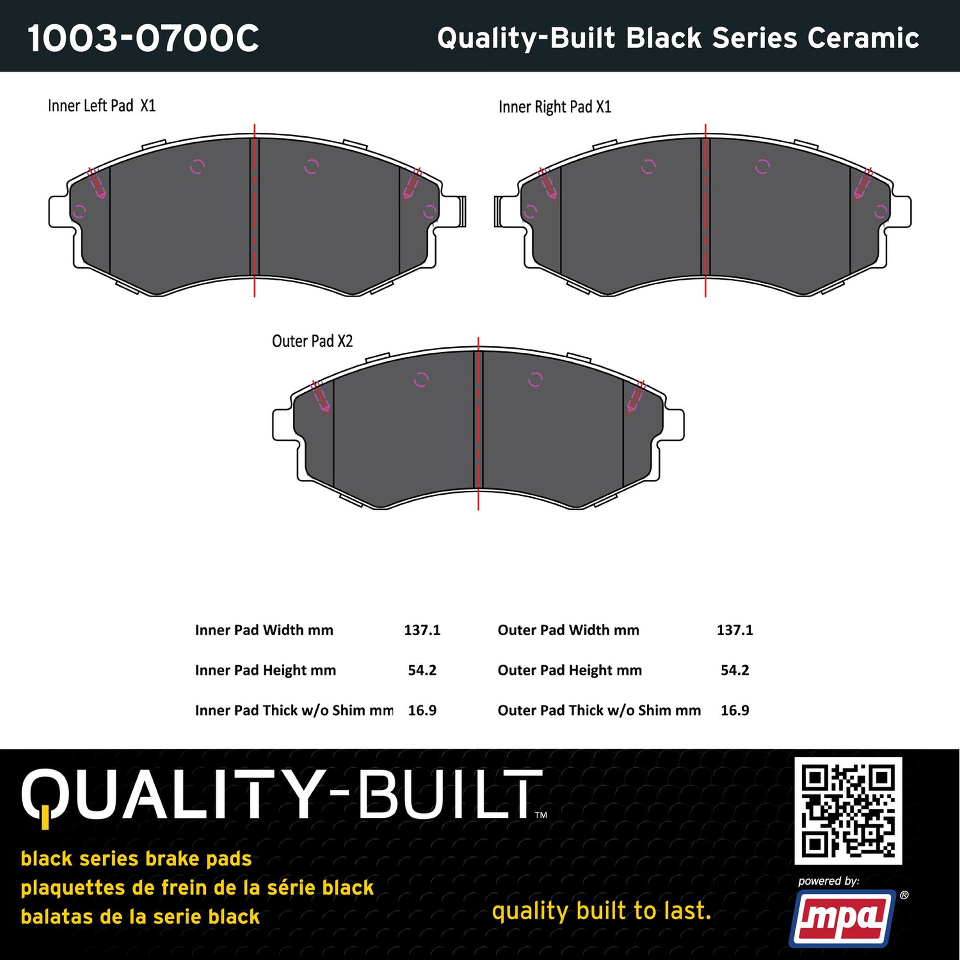 Quality-Built Black Series Ceramic Brake Pads 1003-0700C