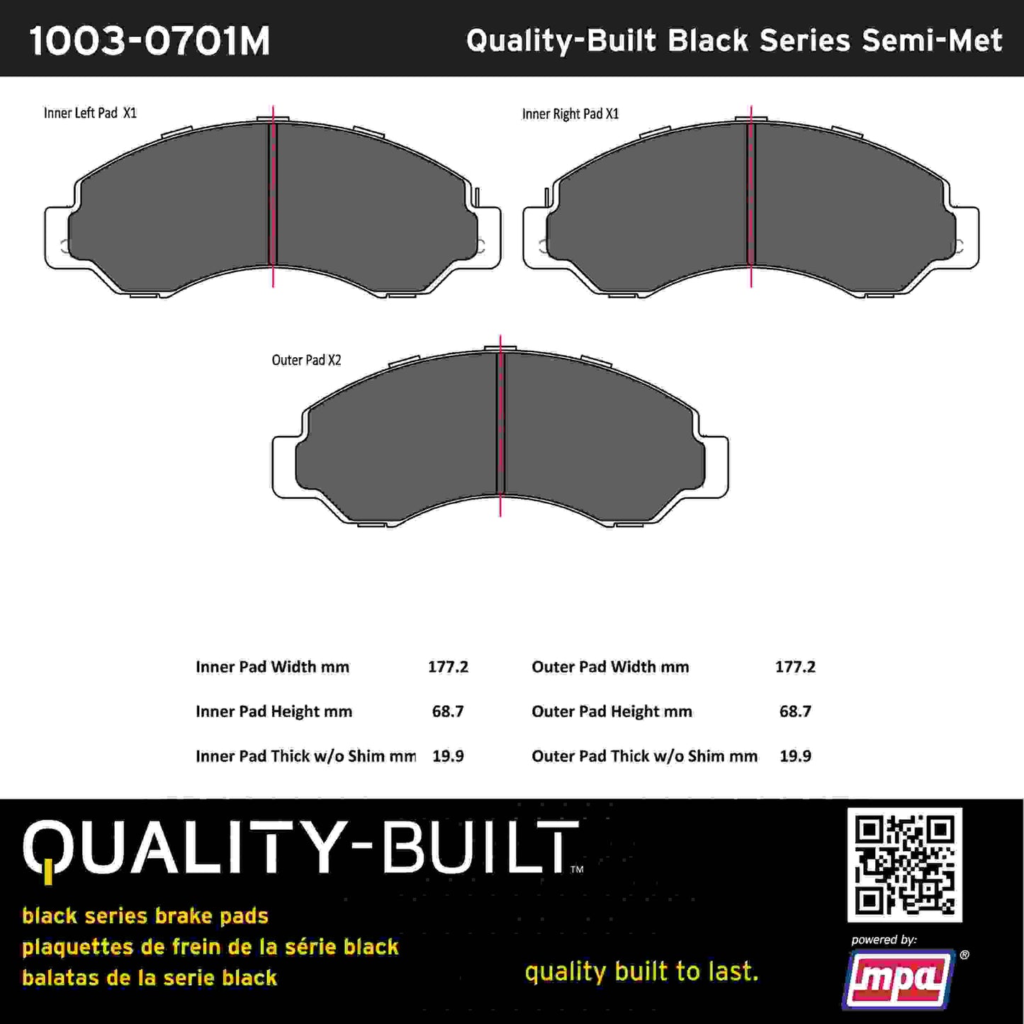 Quality-Built Black Series Semi-Metallic Brake Pads 1003-0701M
