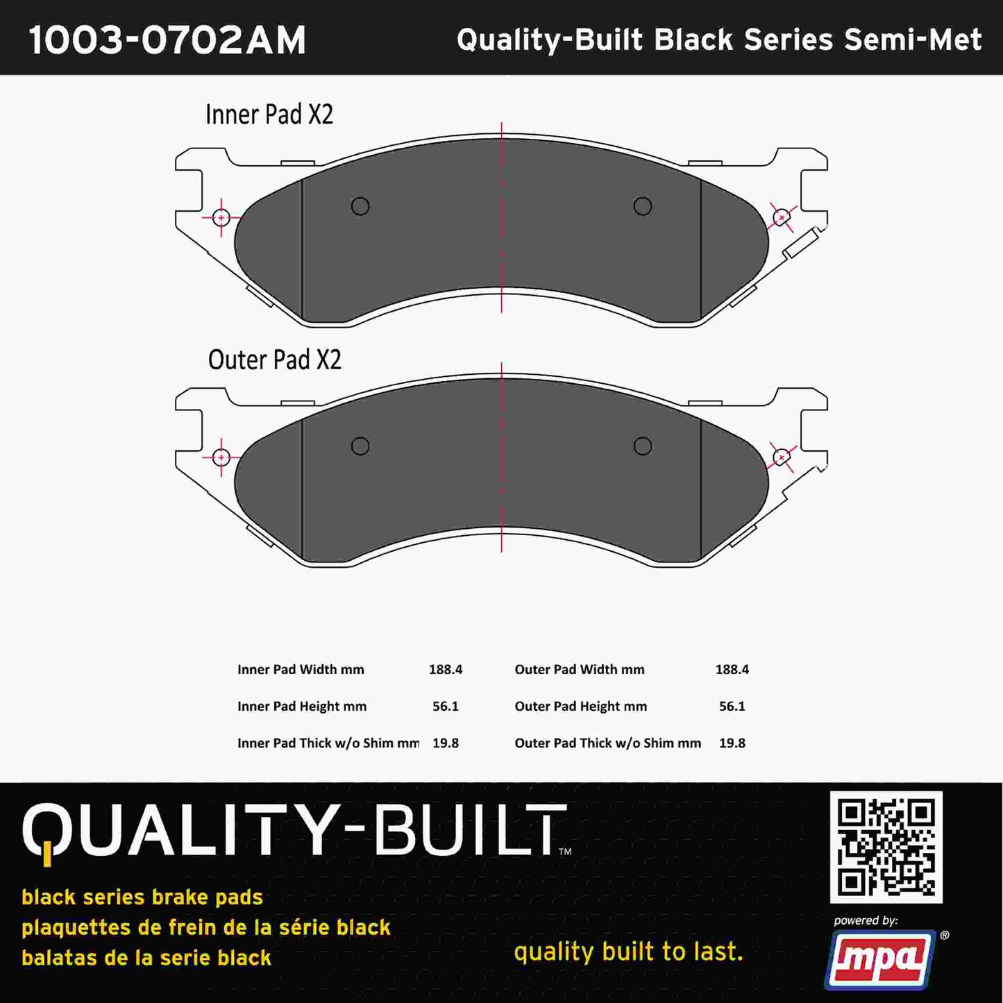 Quality-Built Black Series Semi-Metallic Brake Pads 1003-0702AM