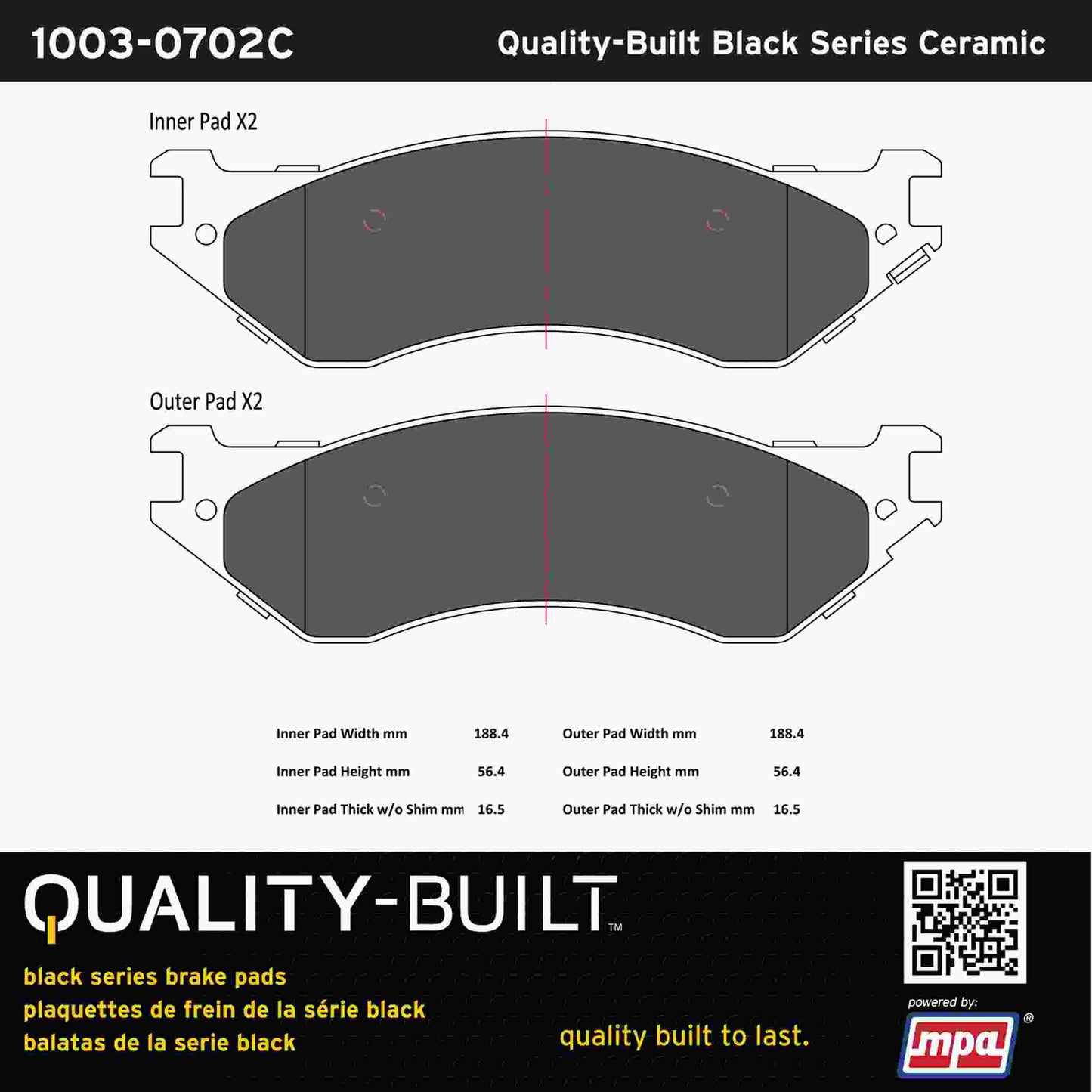 Quality-Built Black Series Ceramic Brake Pads 1003-0702C