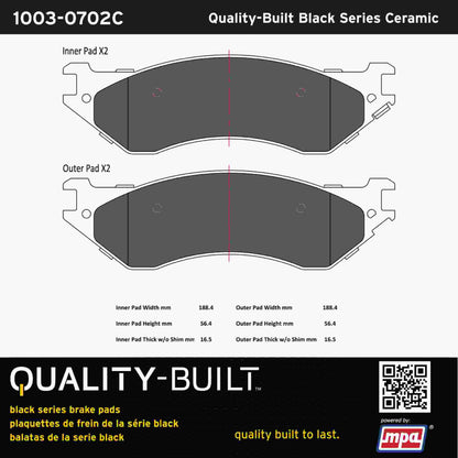Quality-Built Black Series Ceramic Brake Pads 1003-0702C