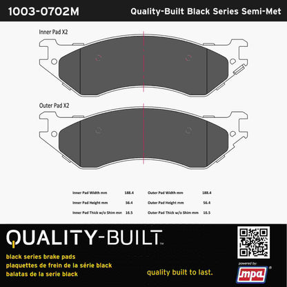 Quality-Built Black Series Semi-Metallic Brake Pads 1003-0702M