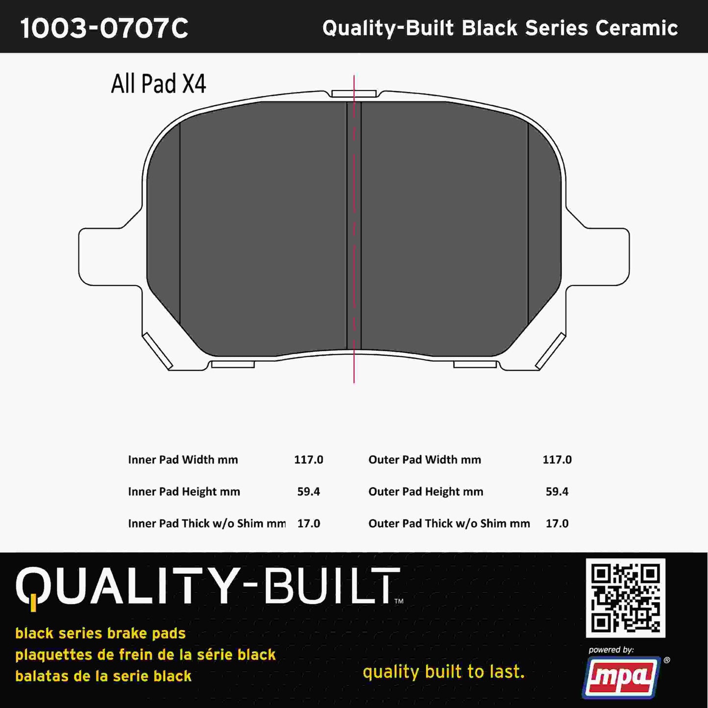 Quality-Built Black Series Ceramic Brake Pads 1003-0707C
