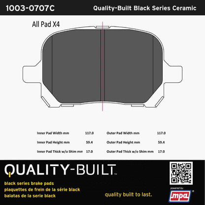 Quality-Built Black Series Ceramic Brake Pads 1003-0707C