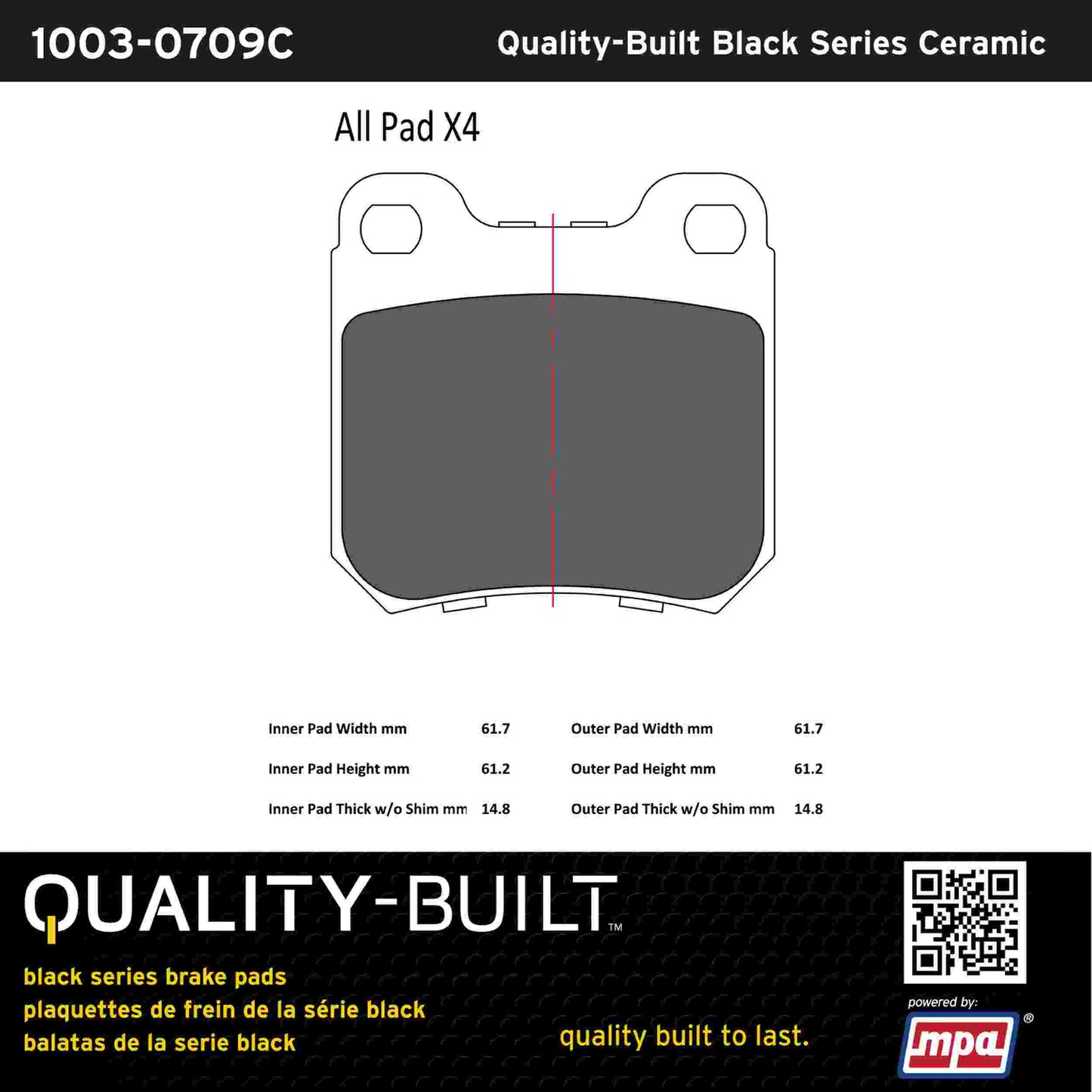 Quality-Built Black Series Ceramic Brake Pads 1003-0709C