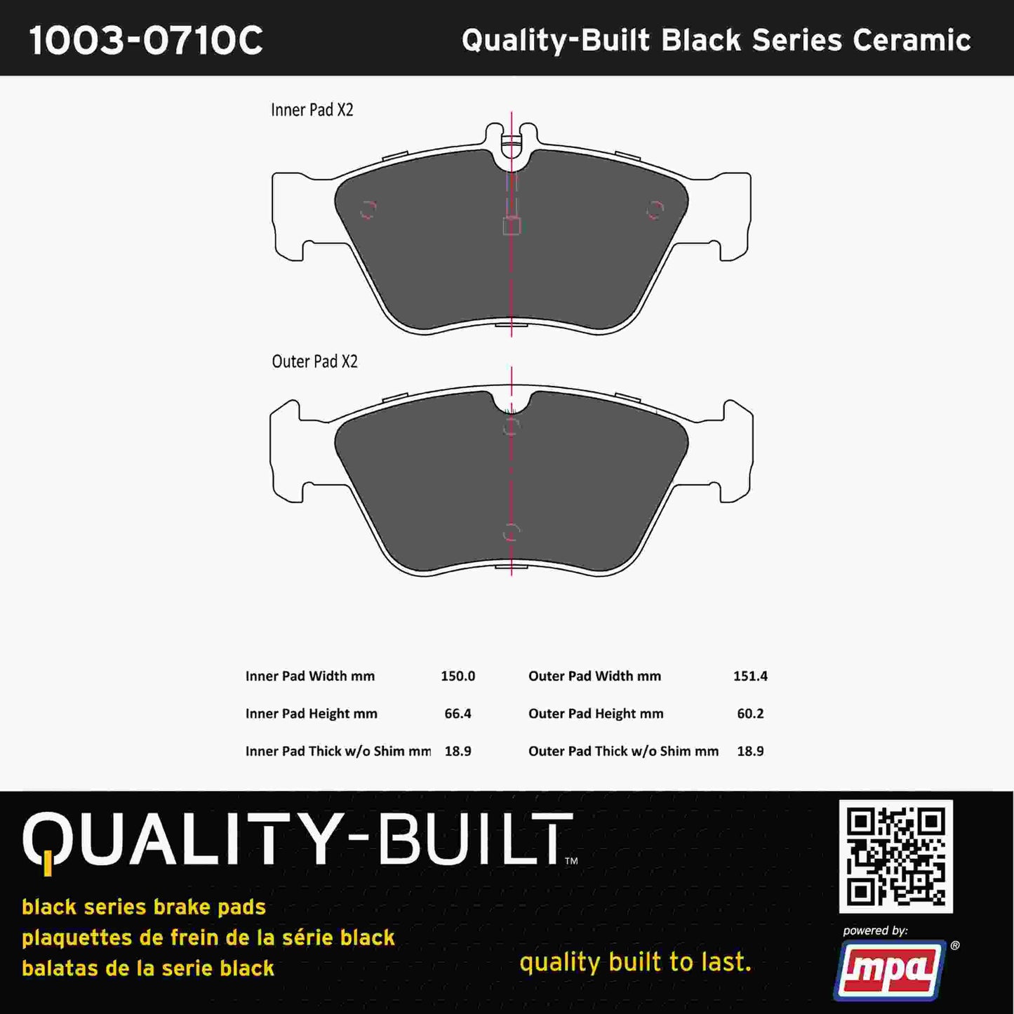 Quality-Built Black Series Ceramic Brake Pads 1003-0710C