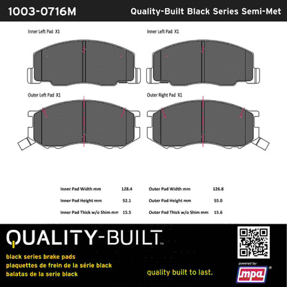 Quality-Built Black Series Semi-Metallic Brake Pads 1003-0716M
