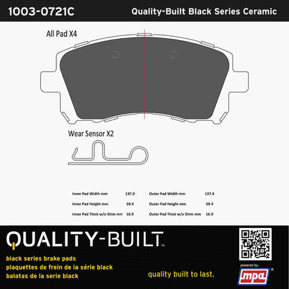 Quality-Built Black Series Ceramic Brake Pads 1003-0721C