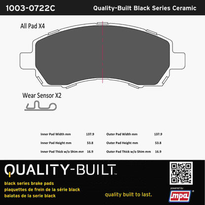 Quality-Built Black Series Ceramic Brake Pads 1003-0722C