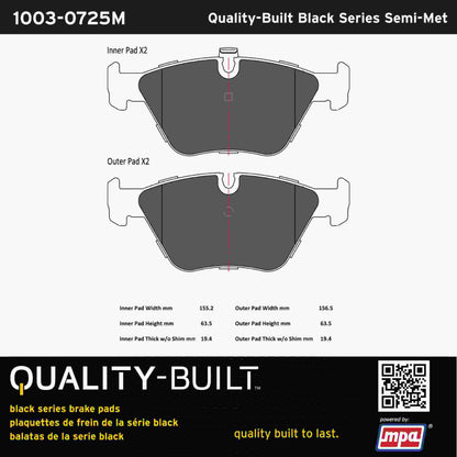 Quality-Built Black Series Semi-Metallic Brake Pads 1003-0725M