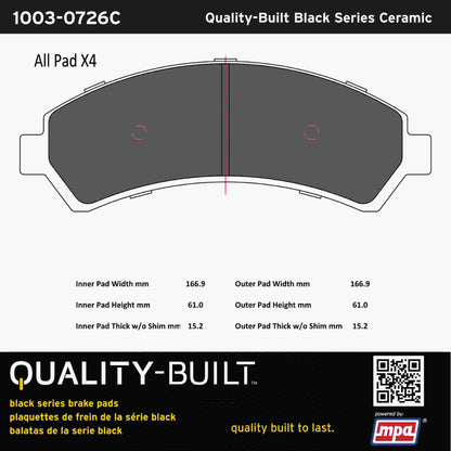 Quality-Built Black Series Ceramic Brake Pads 1003-0726C