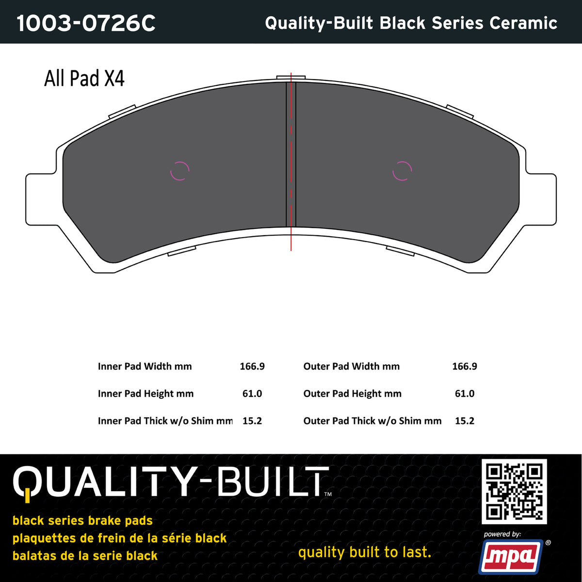 Quality-Built Black Series Ceramic Brake Pads 1003-0726C