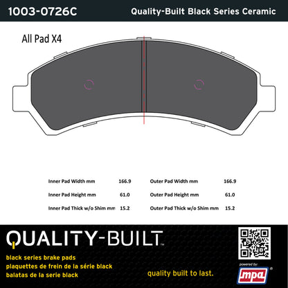 Quality-Built Black Series Ceramic Brake Pads 1003-0726C