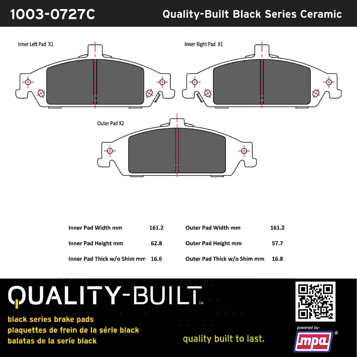 Quality-Built Black Series Ceramic Brake Pads 1003-0727C
