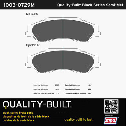 Quality-Built Black Series Semi-Metallic Brake Pads 1003-0729M