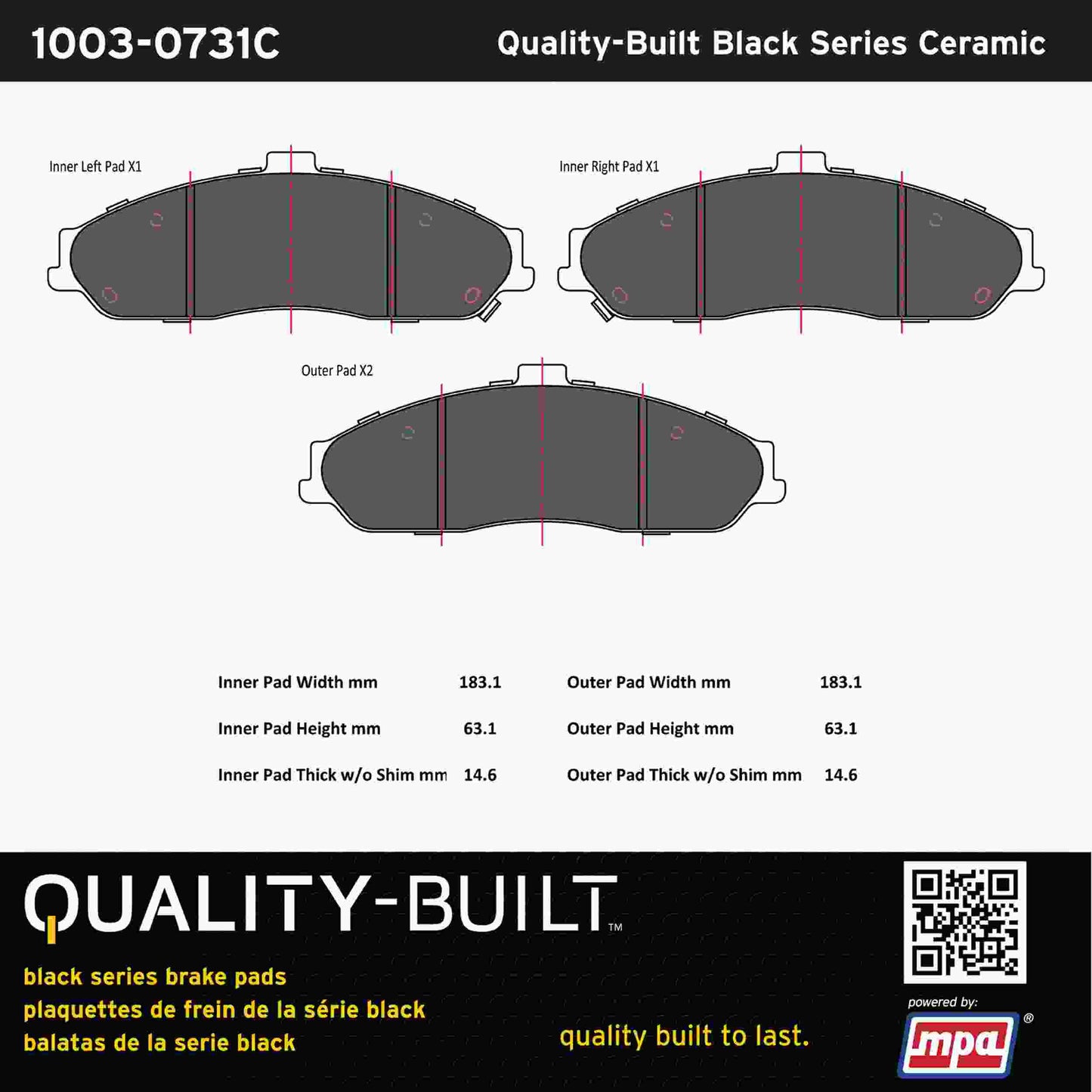 Quality-Built Black Series Ceramic Brake Pads 1003-0731C