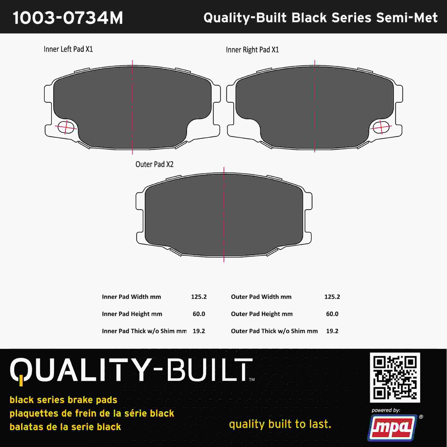 Quality-Built Black Series Semi-Metallic Brake Pads 1003-0734M