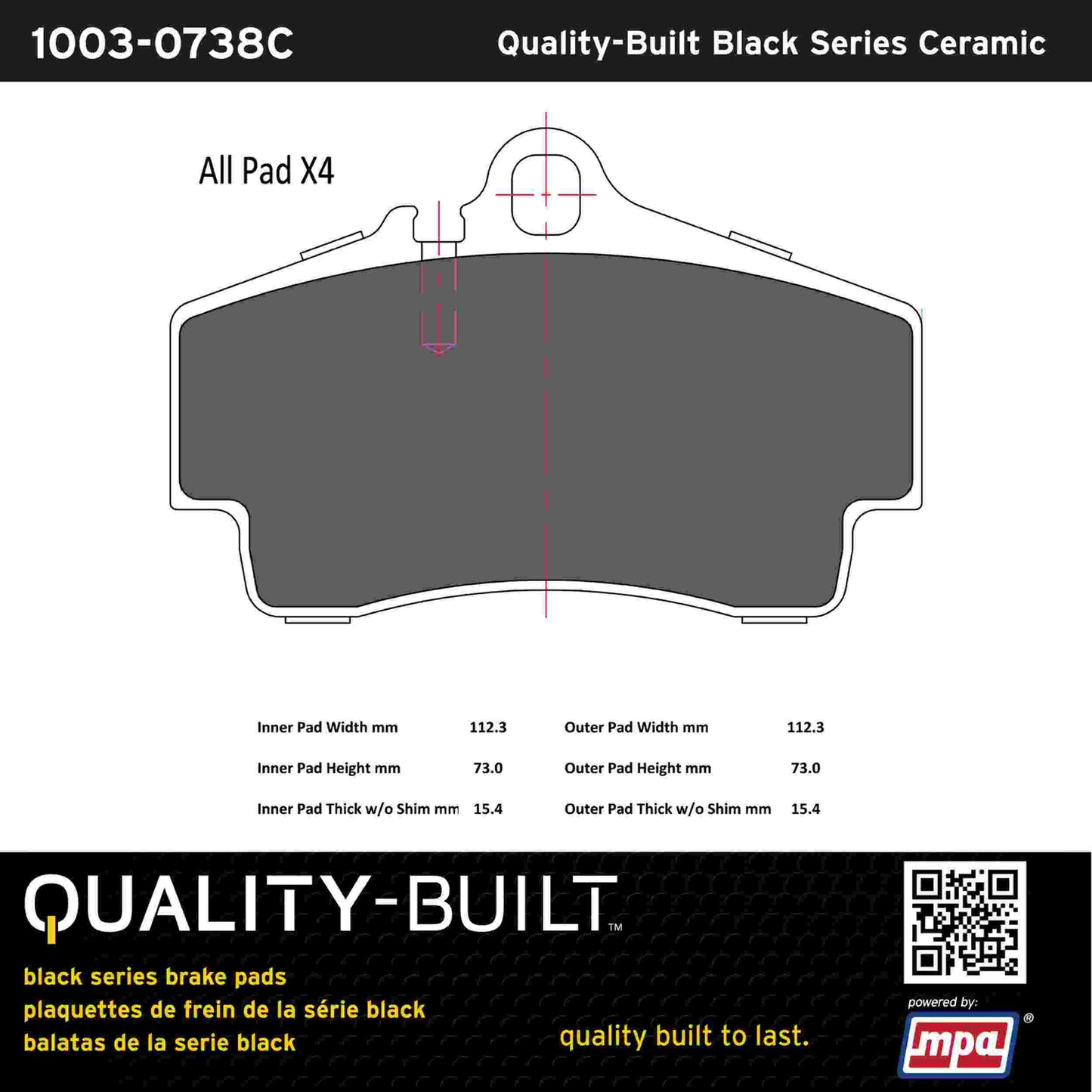 Quality-Built Black Series Ceramic Brake Pads 1003-0738C