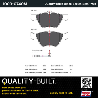 Quality-Built Black Series Semi-Metallic Brake Pads 1003-0740M