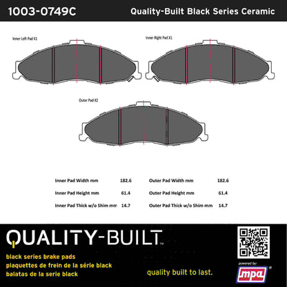Quality-Built Black Series Ceramic Brake Pads 1003-0749C