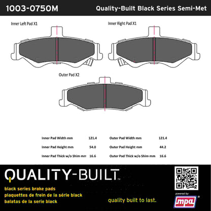 Quality-Built Black Series Semi-Metallic Brake Pads 1003-0750M