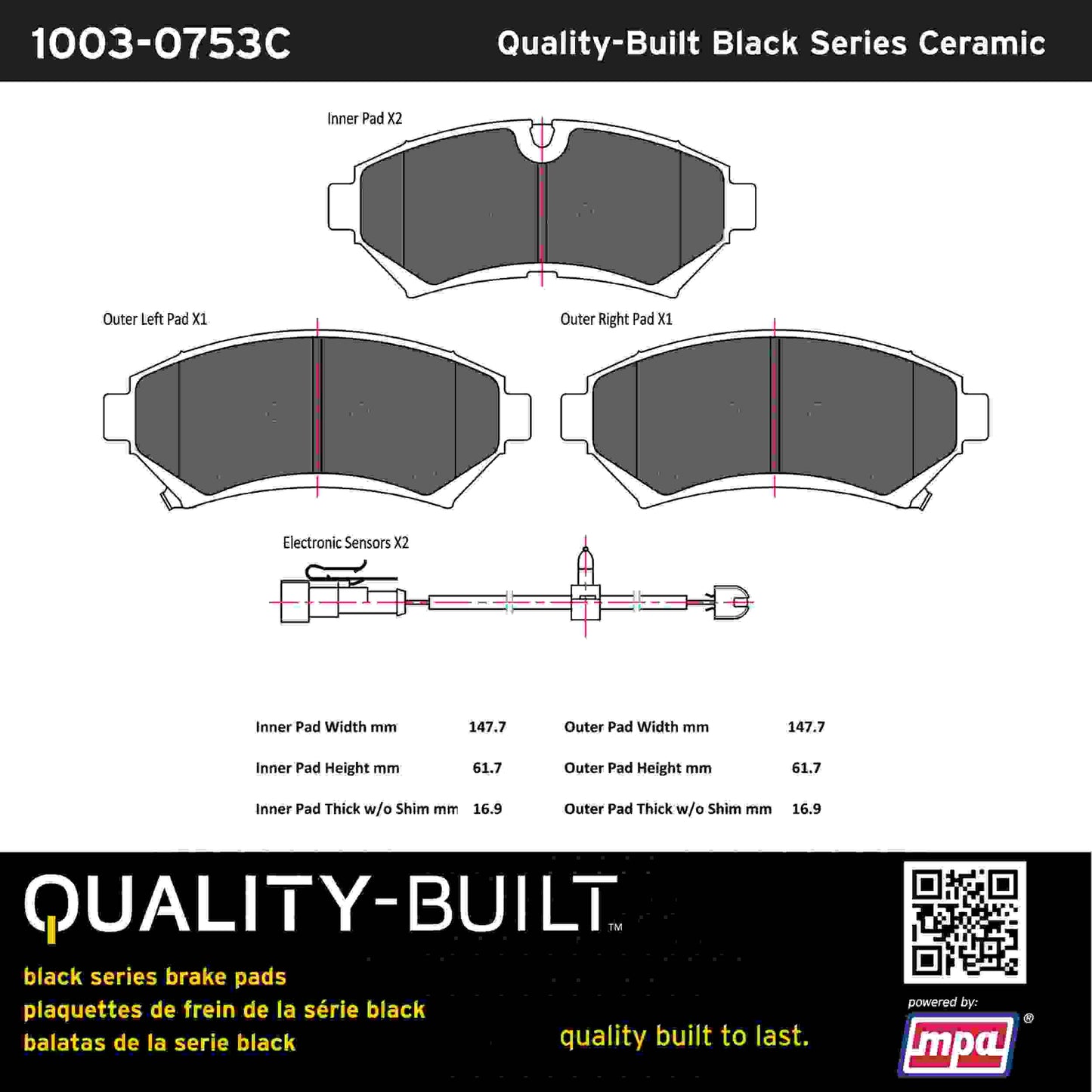 Quality-Built Black Series Ceramic Brake Pads 1003-0753C