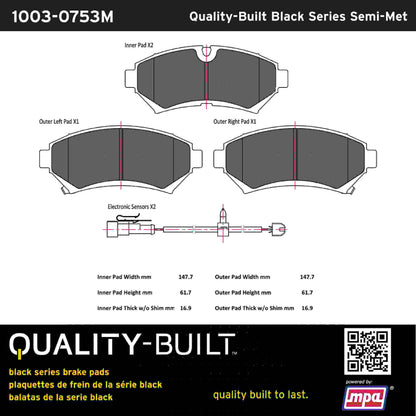 Quality-Built Black Series Semi-Metallic Brake Pads 1003-0753M