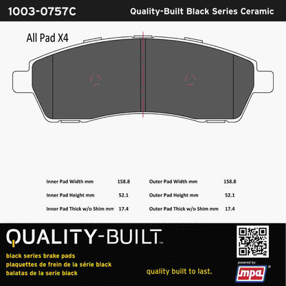 Quality-Built Black Series Ceramic Brake Pads 1003-0757C