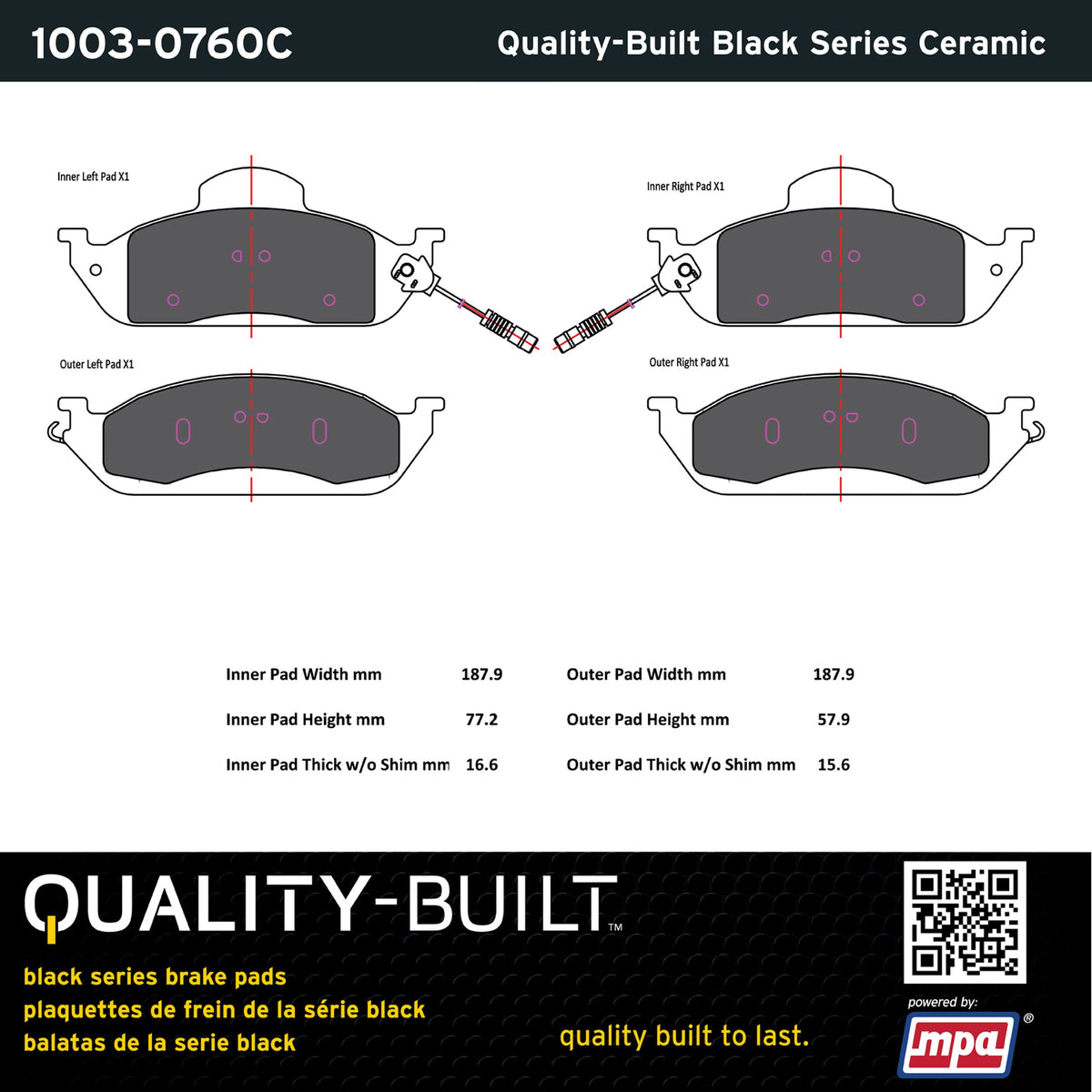 Quality-Built Black Series Ceramic Brake Pads 1003-0760C