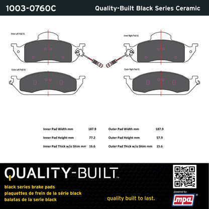 Quality-Built Black Series Ceramic Brake Pads 1003-0760C